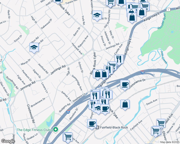 map of restaurants, bars, coffee shops, grocery stores, and more near 616 Black Rock Turnpike in Fairfield