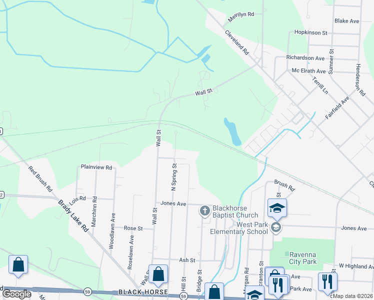 map of restaurants, bars, coffee shops, grocery stores, and more near 6504 San Mar Street in Ravenna