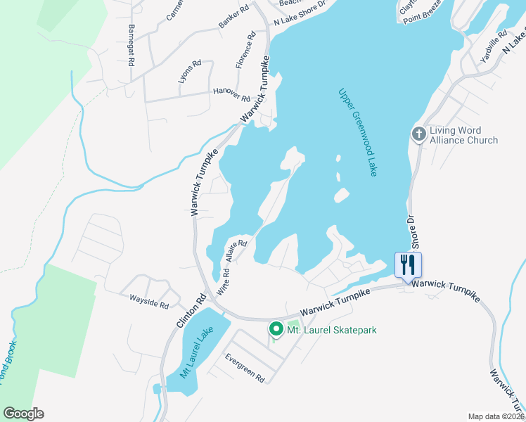 map of restaurants, bars, coffee shops, grocery stores, and more near 68 Witte Road in West Milford