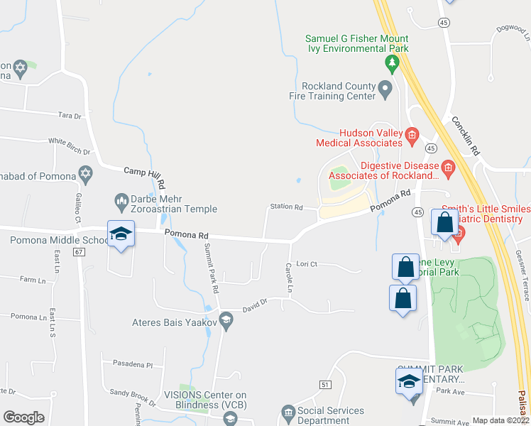 map of restaurants, bars, coffee shops, grocery stores, and more near 8 Station Road in Pomona