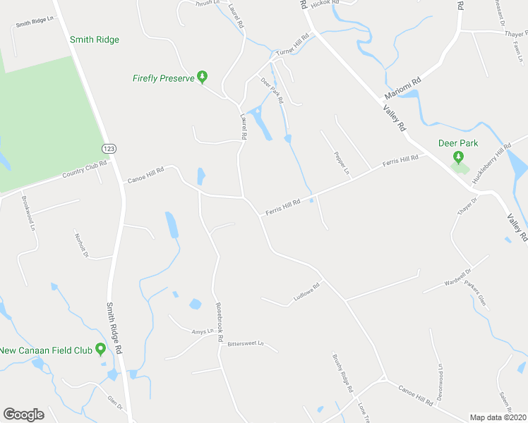 map of restaurants, bars, coffee shops, grocery stores, and more near 8 Ferris Hill Road in New Canaan