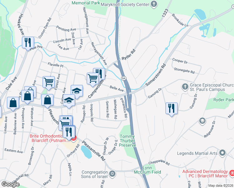 map of restaurants, bars, coffee shops, grocery stores, and more near 53 Upper Croton Avenue in Ossining
