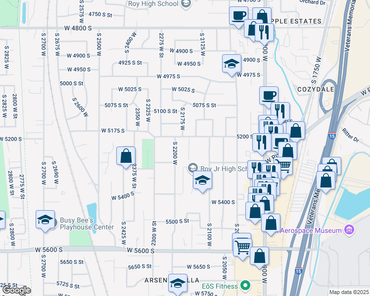 map of restaurants, bars, coffee shops, grocery stores, and more near 5237 South 2150 West in Roy