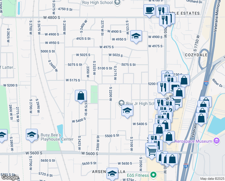 map of restaurants, bars, coffee shops, grocery stores, and more near 5244 South 2200 West in Roy