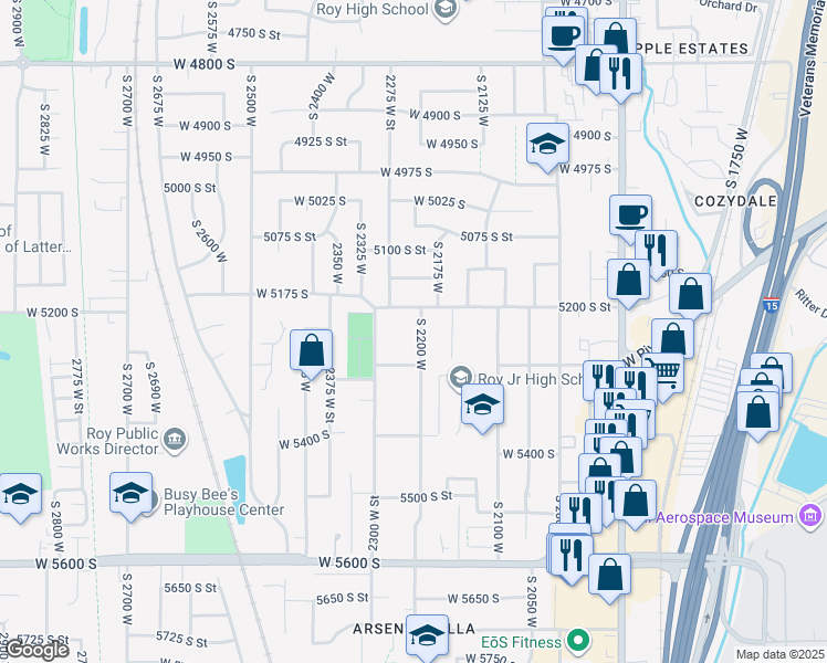 map of restaurants, bars, coffee shops, grocery stores, and more near 5243 South 2200 West in Roy