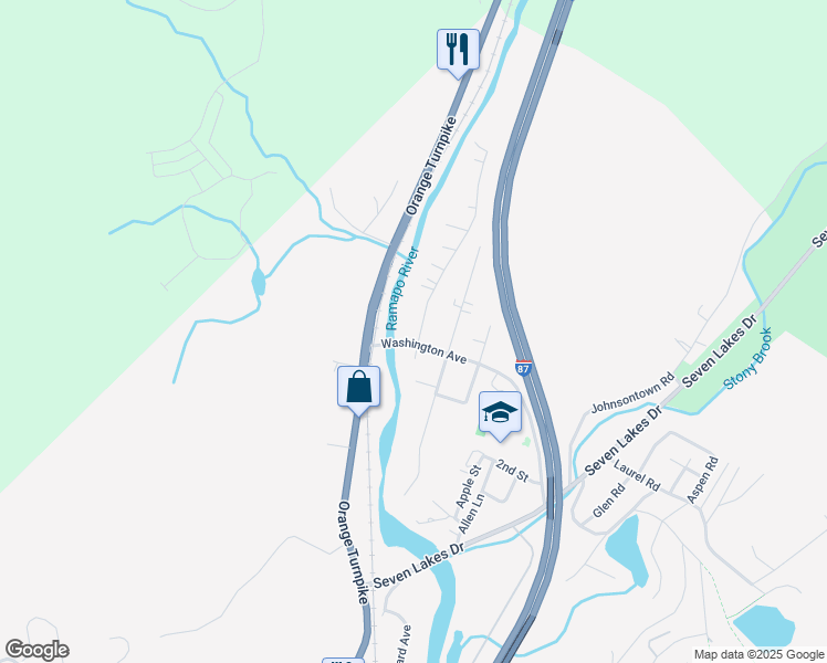 map of restaurants, bars, coffee shops, grocery stores, and more near 9 Lincoln Street in Sloatsburg