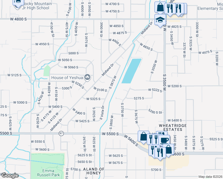map of restaurants, bars, coffee shops, grocery stores, and more near 5077 South Vista Drive in Roy