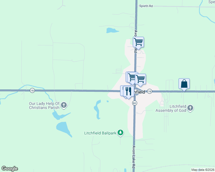 map of restaurants, bars, coffee shops, grocery stores, and more near 9389 Norwalk Rd in Litchfield
