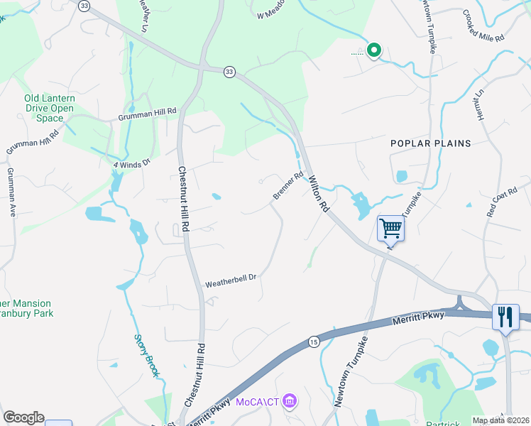 map of restaurants, bars, coffee shops, grocery stores, and more near 15 Brenner Road in Norwalk