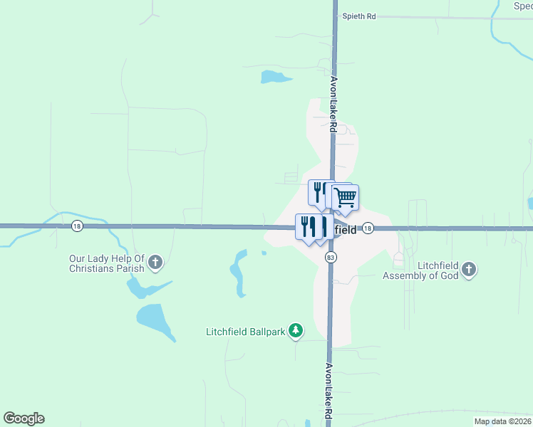 map of restaurants, bars, coffee shops, grocery stores, and more near 9389 Norwalk Road in Litchfield