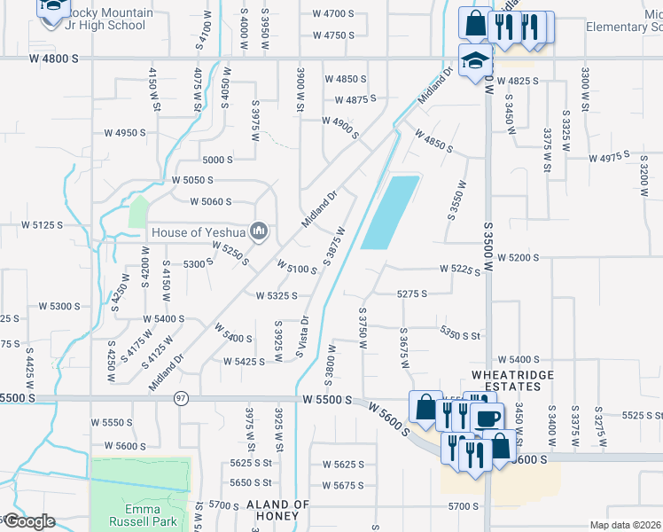 map of restaurants, bars, coffee shops, grocery stores, and more near 5088 South Vista Drive in Roy