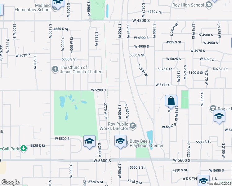 map of restaurants, bars, coffee shops, grocery stores, and more near 5193 South 2700 West in Roy