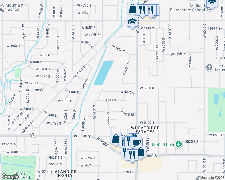 map of restaurants, bars, coffee shops, grocery stores, and more near 3668 West 5225 South in Roy