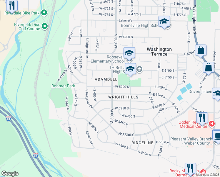 map of restaurants, bars, coffee shops, grocery stores, and more near 311 West 5200 South in Ogden