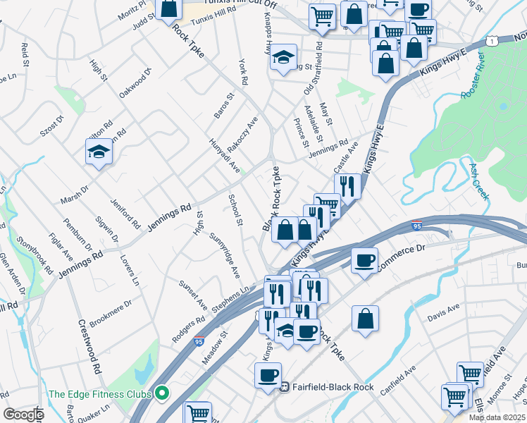 map of restaurants, bars, coffee shops, grocery stores, and more near 715 Black Rock Turnpike in Fairfield