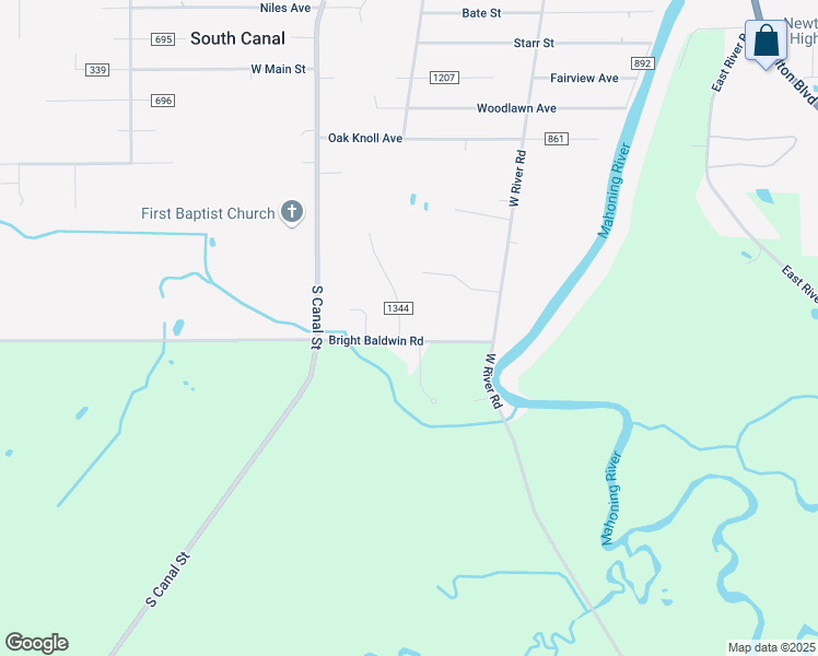 map of restaurants, bars, coffee shops, grocery stores, and more near 5042 Bright Baldwin Road in Newton Falls