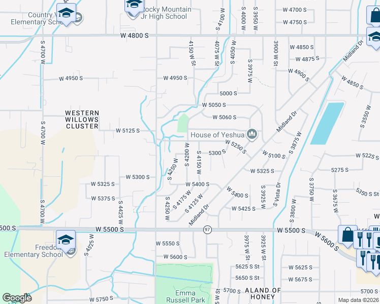 map of restaurants, bars, coffee shops, grocery stores, and more near 4217 West 5250 South in Roy