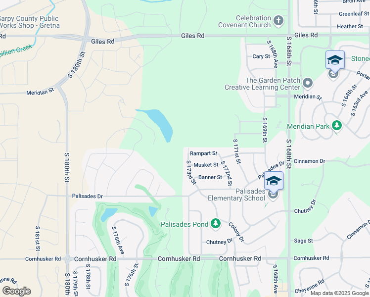 map of restaurants, bars, coffee shops, grocery stores, and more near 9102 South 173rd Street in Omaha