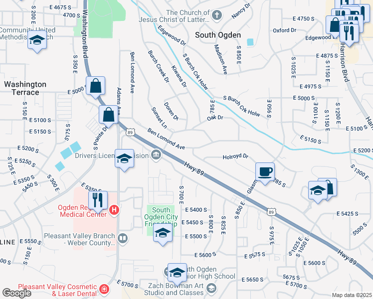 map of restaurants, bars, coffee shops, grocery stores, and more near 694 Ben Lomond Avenue in Ogden