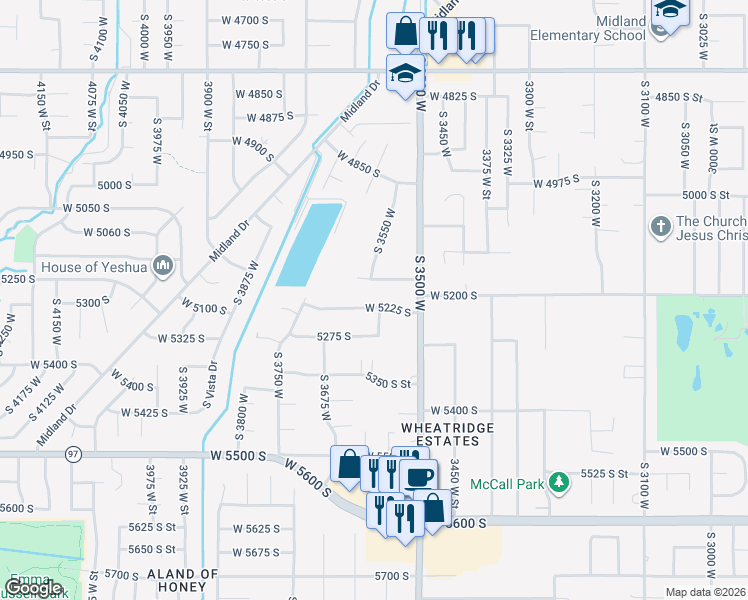 map of restaurants, bars, coffee shops, grocery stores, and more near 3588 West 5225 South in Roy