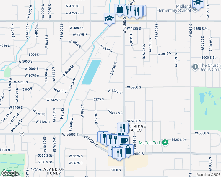 map of restaurants, bars, coffee shops, grocery stores, and more near 3588 West 5225 South in Roy