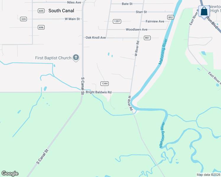 map of restaurants, bars, coffee shops, grocery stores, and more near 5018 Bright Baldwin Road in Newton Falls