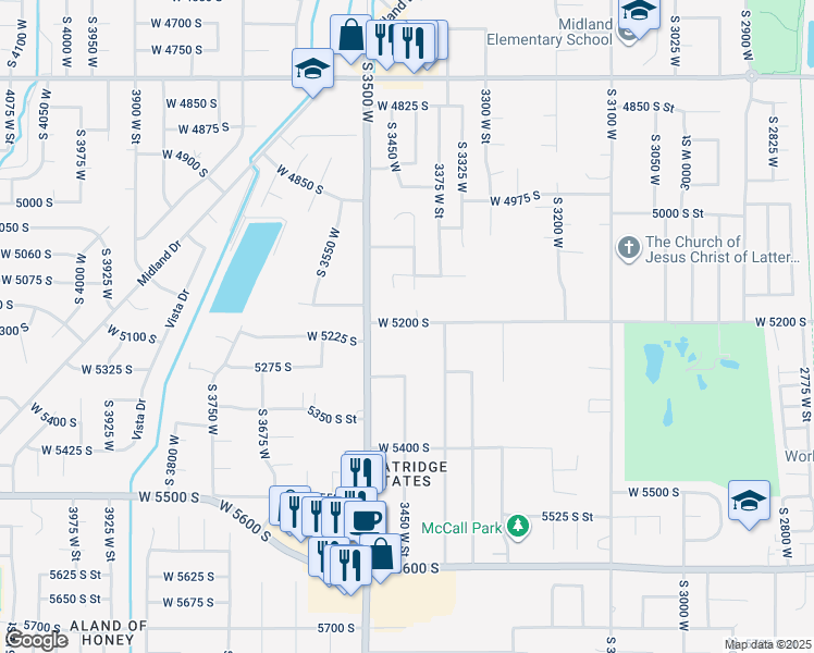 map of restaurants, bars, coffee shops, grocery stores, and more near 3443 West 5200 South in Roy