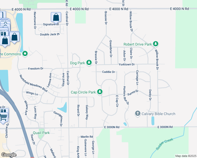 map of restaurants, bars, coffee shops, grocery stores, and more near 1557 Brassie Drive in Bourbonnais