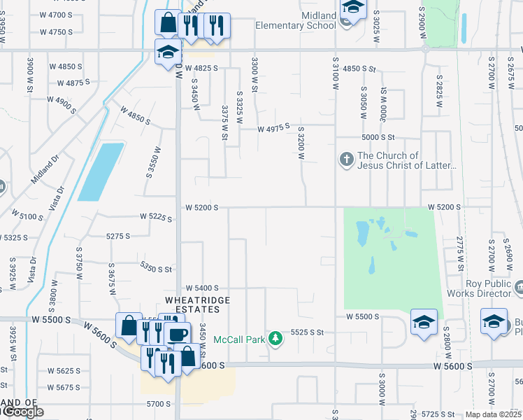 map of restaurants, bars, coffee shops, grocery stores, and more near 5213 South 3275 West in Roy