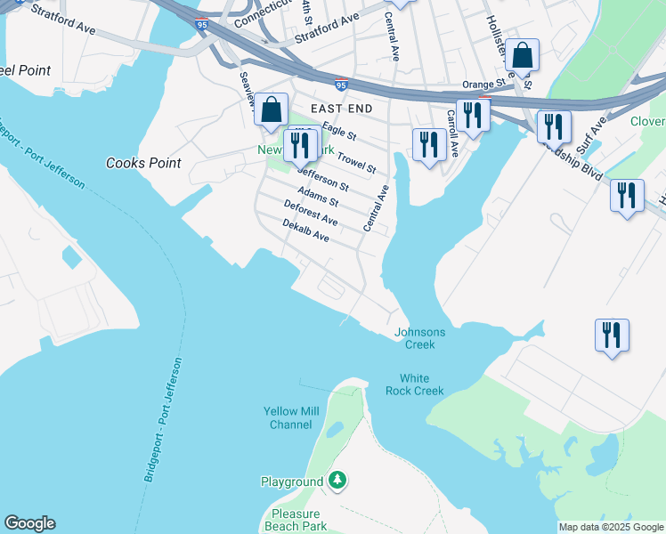 map of restaurants, bars, coffee shops, grocery stores, and more near 304 Seaview Avenue in Bridgeport