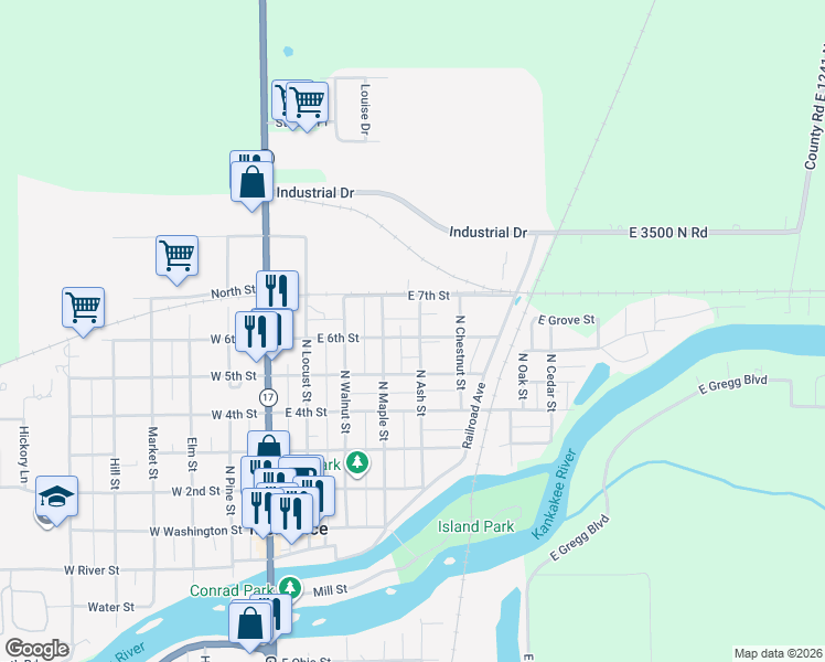 map of restaurants, bars, coffee shops, grocery stores, and more near 426 East 6th Street in Momence