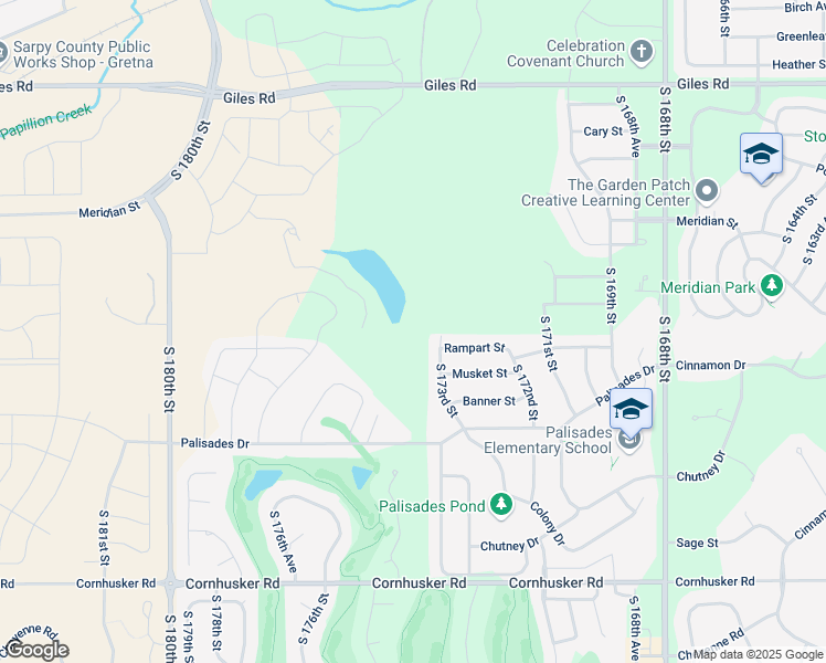 map of restaurants, bars, coffee shops, grocery stores, and more near 9102 South 173rd Street in Omaha