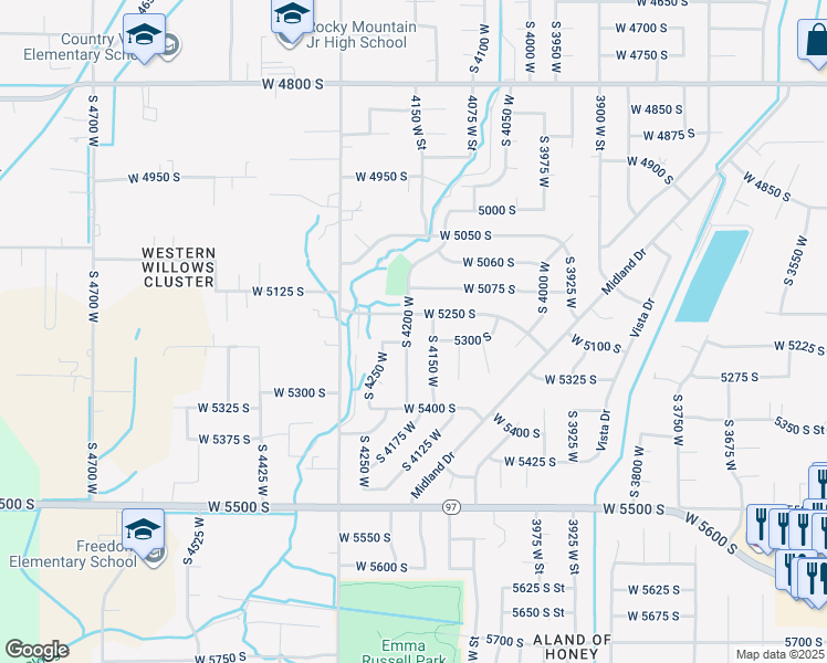 map of restaurants, bars, coffee shops, grocery stores, and more near 5270 South 4200 West in Roy