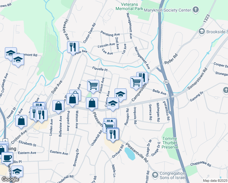 map of restaurants, bars, coffee shops, grocery stores, and more near 19 Stone Avenue in Ossining