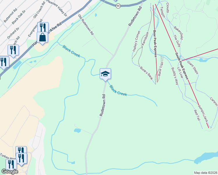 map of restaurants, bars, coffee shops, grocery stores, and more near 314 Rudetown Road in Hamburg