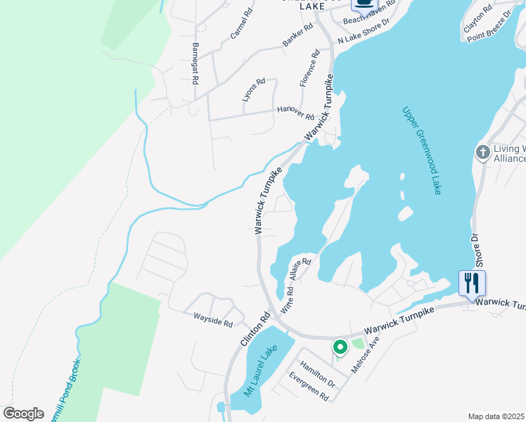 map of restaurants, bars, coffee shops, grocery stores, and more near 7 Marlboro Road in West Milford