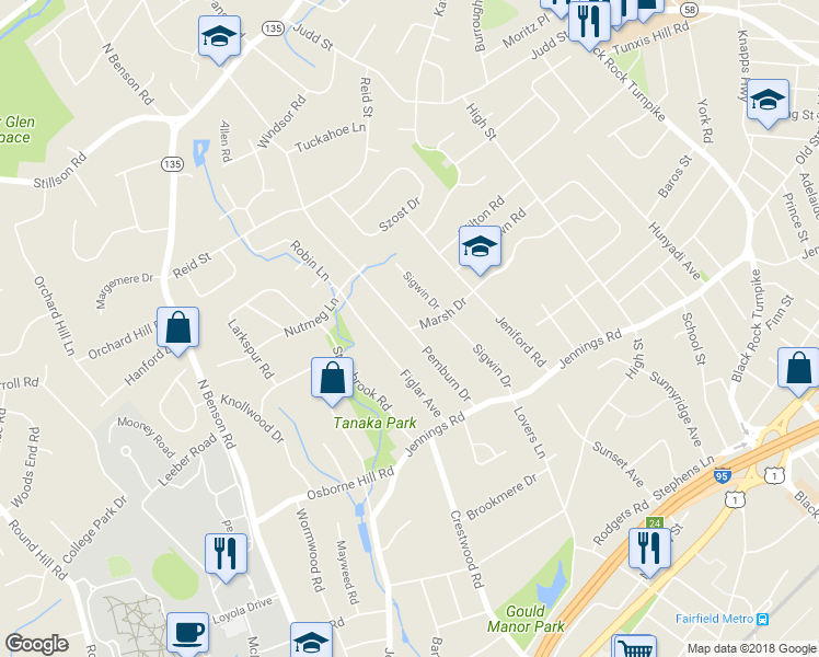 map of restaurants, bars, coffee shops, grocery stores, and more near 230 Marsh Drive in Fairfield