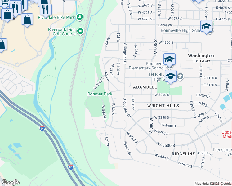 map of restaurants, bars, coffee shops, grocery stores, and more near 535 West 5175 South in Ogden