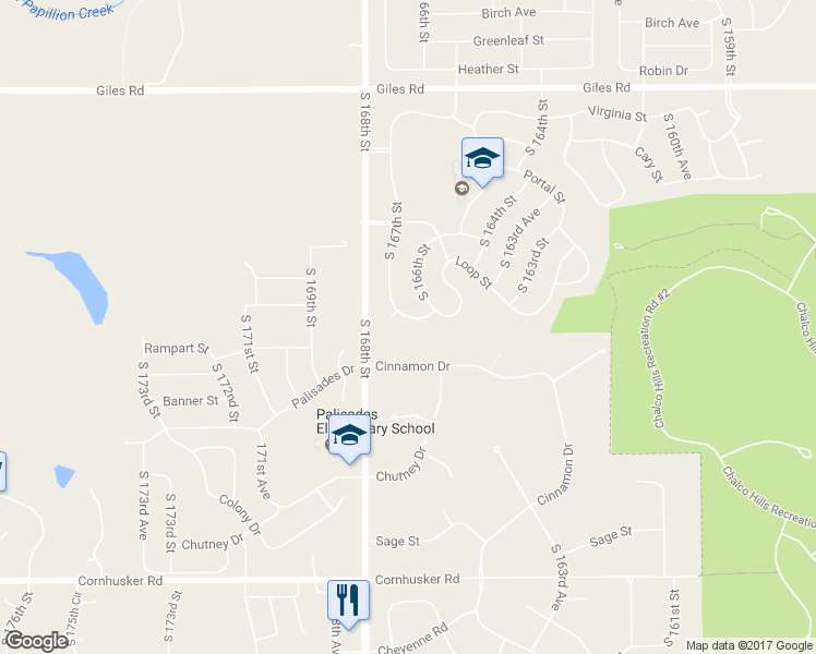 map of restaurants, bars, coffee shops, grocery stores, and more near 16615 Loop Street in Omaha