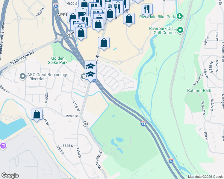 map of restaurants, bars, coffee shops, grocery stores, and more near 5100 South 1050 West in Riverdale