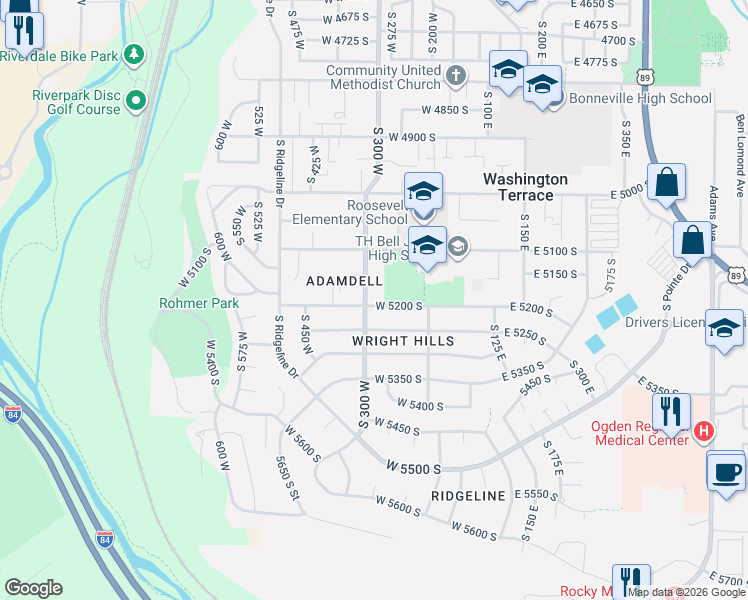 map of restaurants, bars, coffee shops, grocery stores, and more near 296 West 5200 South in Ogden