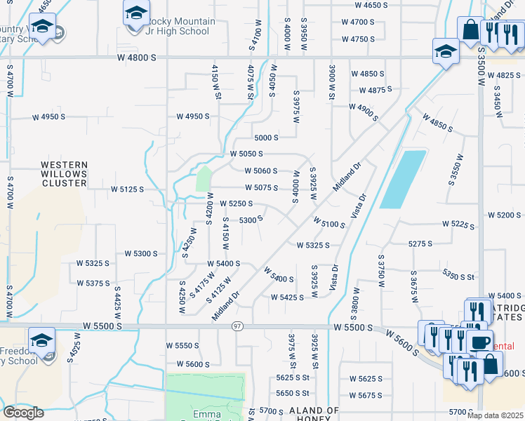 map of restaurants, bars, coffee shops, grocery stores, and more near 4087 West 5250 South in Roy