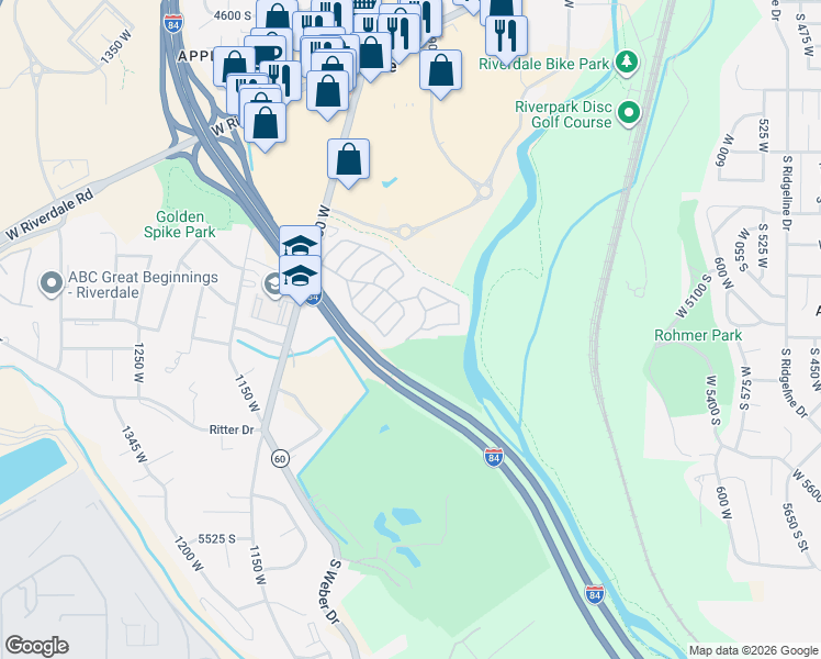 map of restaurants, bars, coffee shops, grocery stores, and more near 5100 South 1050 West in Riverdale