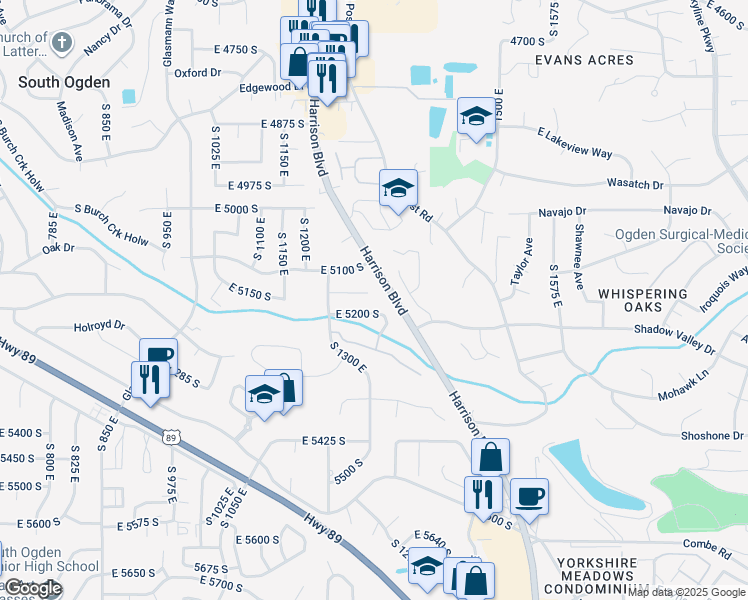 map of restaurants, bars, coffee shops, grocery stores, and more near 1365 East 5150 South in Ogden