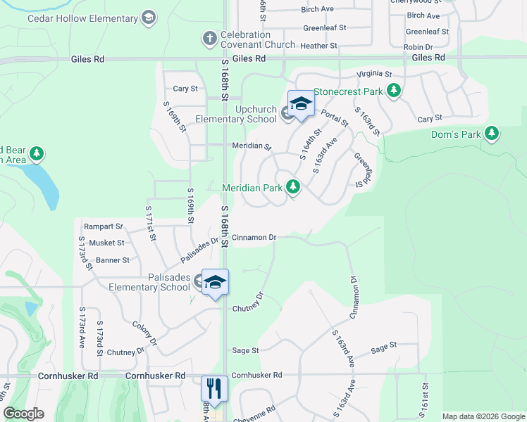 map of restaurants, bars, coffee shops, grocery stores, and more near 16615 Loop Street in Omaha