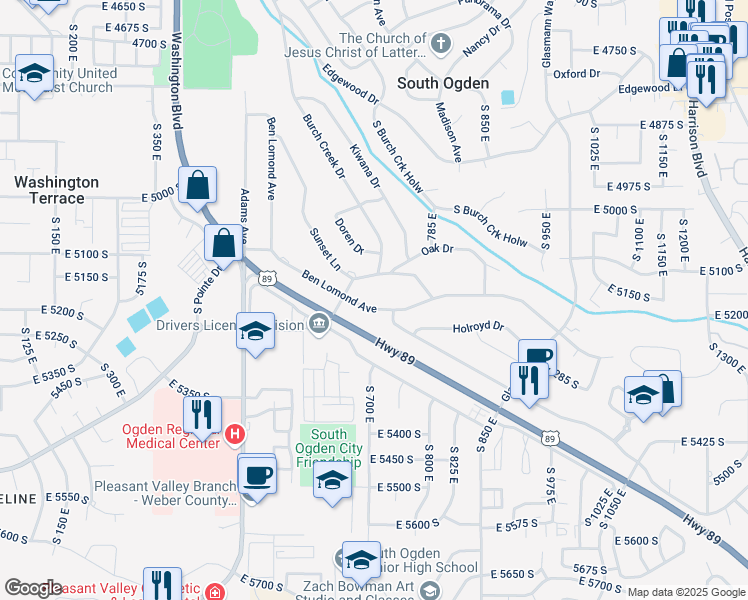 map of restaurants, bars, coffee shops, grocery stores, and more near 694 Ben Lomond Avenue in Ogden