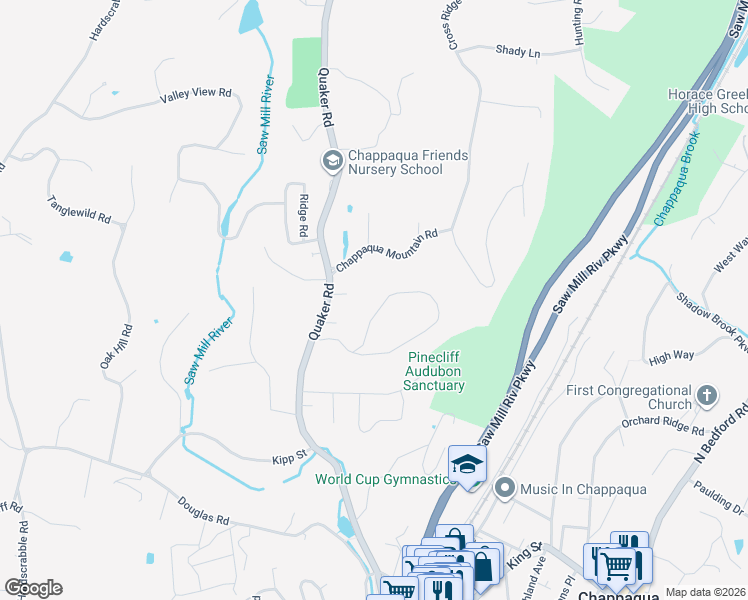 map of restaurants, bars, coffee shops, grocery stores, and more near 49 Commodore Road in Chappaqua