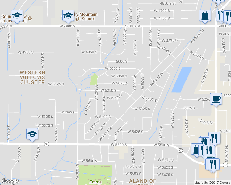 map of restaurants, bars, coffee shops, grocery stores, and more near 4087 West 5250 South in Roy