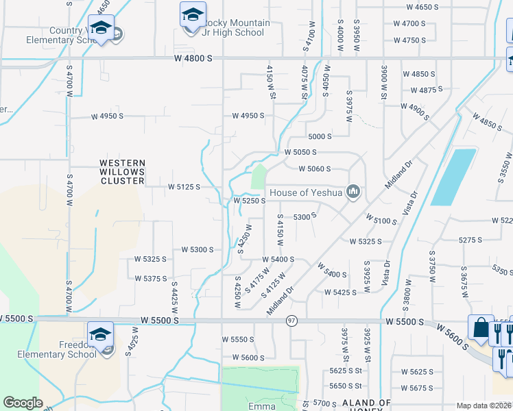 map of restaurants, bars, coffee shops, grocery stores, and more near 4217 West 5250 South in Roy