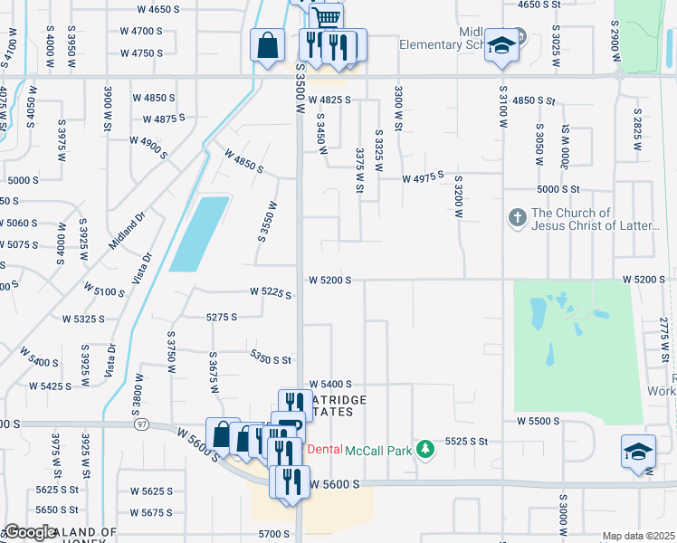 map of restaurants, bars, coffee shops, grocery stores, and more near 3423 West 5200 South in Roy